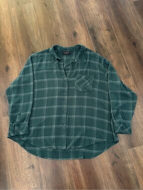 Lane Bryant Teal Plaid Casual Button-Down Shirt